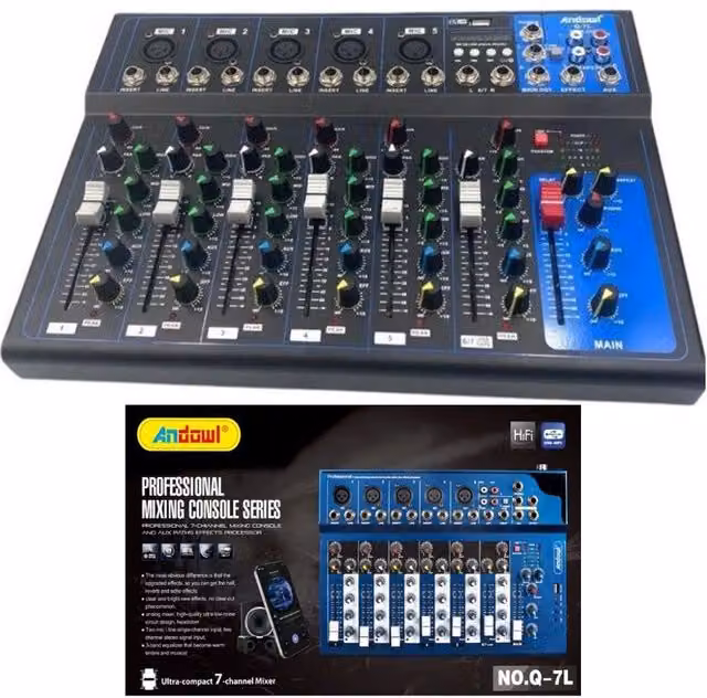 Mixer Professionale Andowl Serie Q-7l a 7 Canali con Bluetooth e USB Black – 1