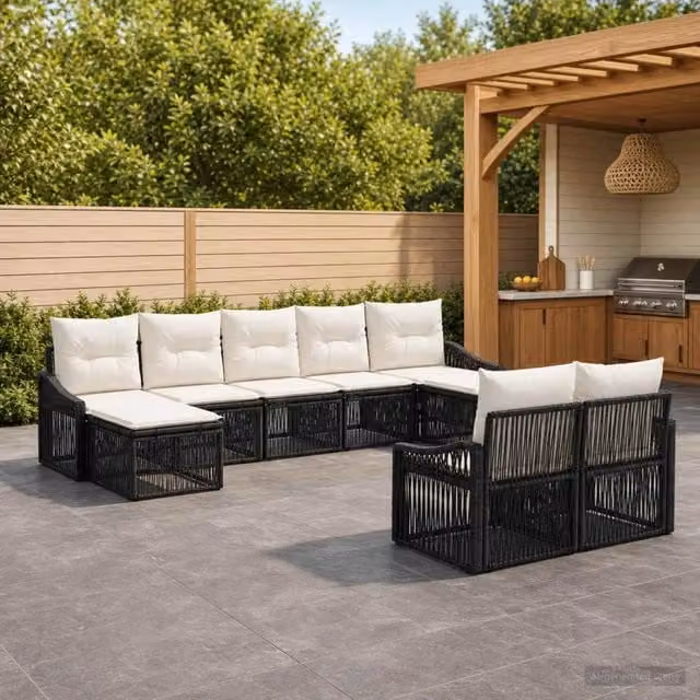 Set Divano da Giardino 9 pz Nero polyrattan 3436132