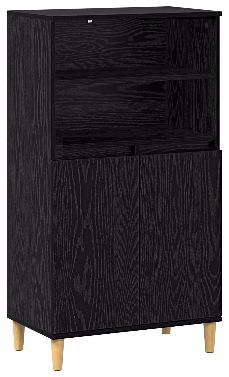 Mobile contenitore alto, finitura effetto legno nero, dimensioni 60 x 36 x 110 cm, realizzato in materiale composito di legno