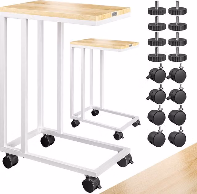 Tavolino da salotto moderno Casaria® bianco con ruote L/P/H: 50 x 35 x 65/70 cm