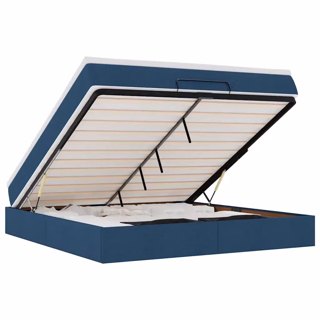 Letto con contenitore a sollevamento e materasso vidaXL in tessuto blu e bianco L: 180 cm, P: 200 cm, H: 280 cm – 2