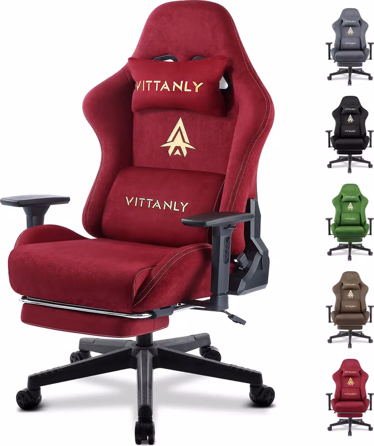 Sedia da gioco ergonomica, braccioli regolabili, schienale da 90° a 155°, rosso vino