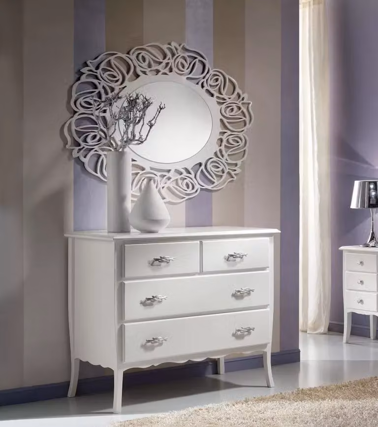 Set composto da 1 cassettiera e 2 comodini in legno stile shabby chic bianco Mobili 2G