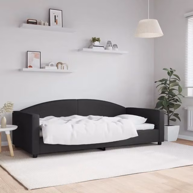Letto da giorno moderno vidaXL in tessuto nero con struttura in legno e metallo