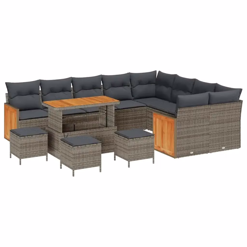 Set Divano da Giardino vidaXL 14 Pezzi per 10 Persone Grigio con Struttura in Acciaio e Cuscini Inclusi – 2