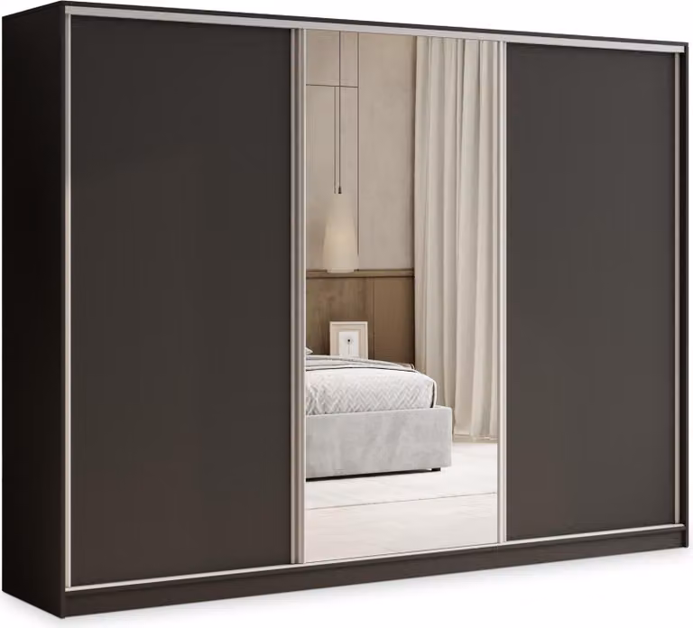 Armadio scorrevole Masseno TARI 235/205/58 cm Armadio con 4 cassetti Armadio per camera da letto a 3 ante con specchio Nero
