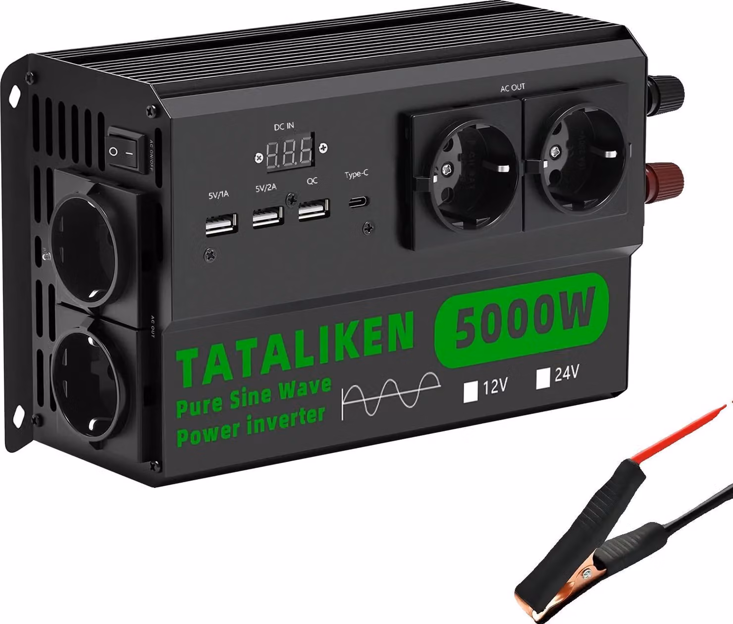 Inverter a onda sinusoidale pura, 4 prese UE, conversione da CC a CA, 5000WEU-nero, 220V, 12V