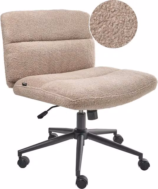 Sedia da scrivania Beliani in tessuto bouclé beige, modello moderno senza braccioli con seduta pneumatica, base girevole a 360 gradi e ruote per ufficio o casa