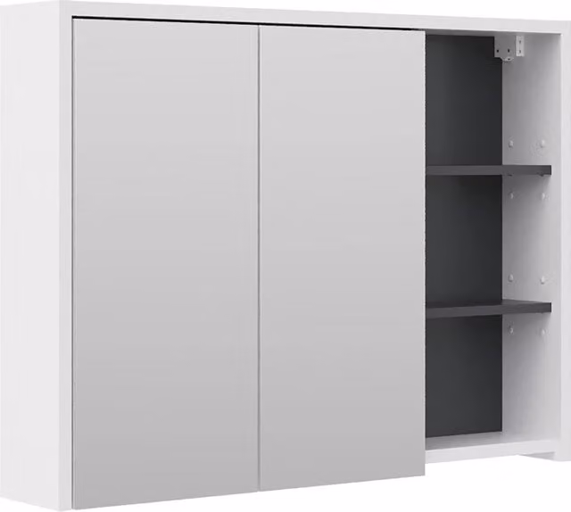 Specchio contenitore da bagno Vicco moderno con ante a specchio e ripiani interni Bianco/Antracite L: 100 cm, H: 75 cm, P: 18 cm