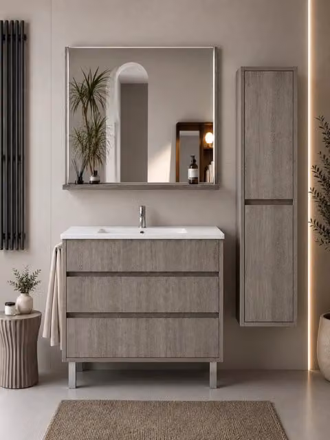 Mobile bagno con lavabo ORIGENBATH IMPERIA senza specchio 80x40 cm rovere smoky con colonna