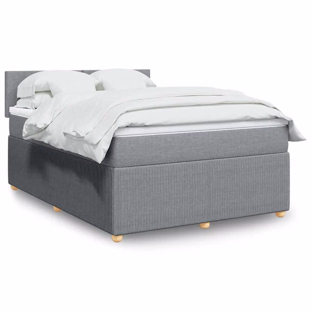 vidaXL Letto Ibrido con Giroletto a Molle e Materasso in Tessuto Grigio e Bianco L/P: 140 x 200 cm – 1