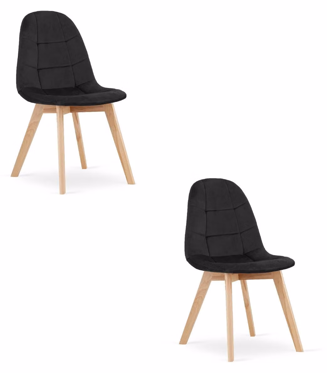 Set di 2 sedie Bora in velluto nero con gambe in faggio