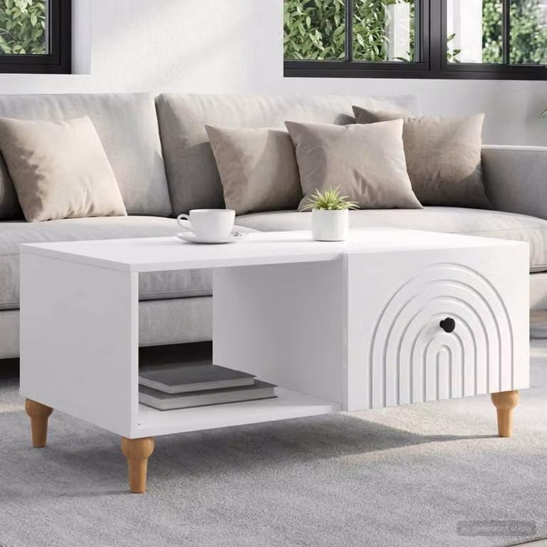 vidaXL Tavolino da salotto moderno in MDF bianco lucido L: 90 cm, P: 50 cm, H: 40 cm