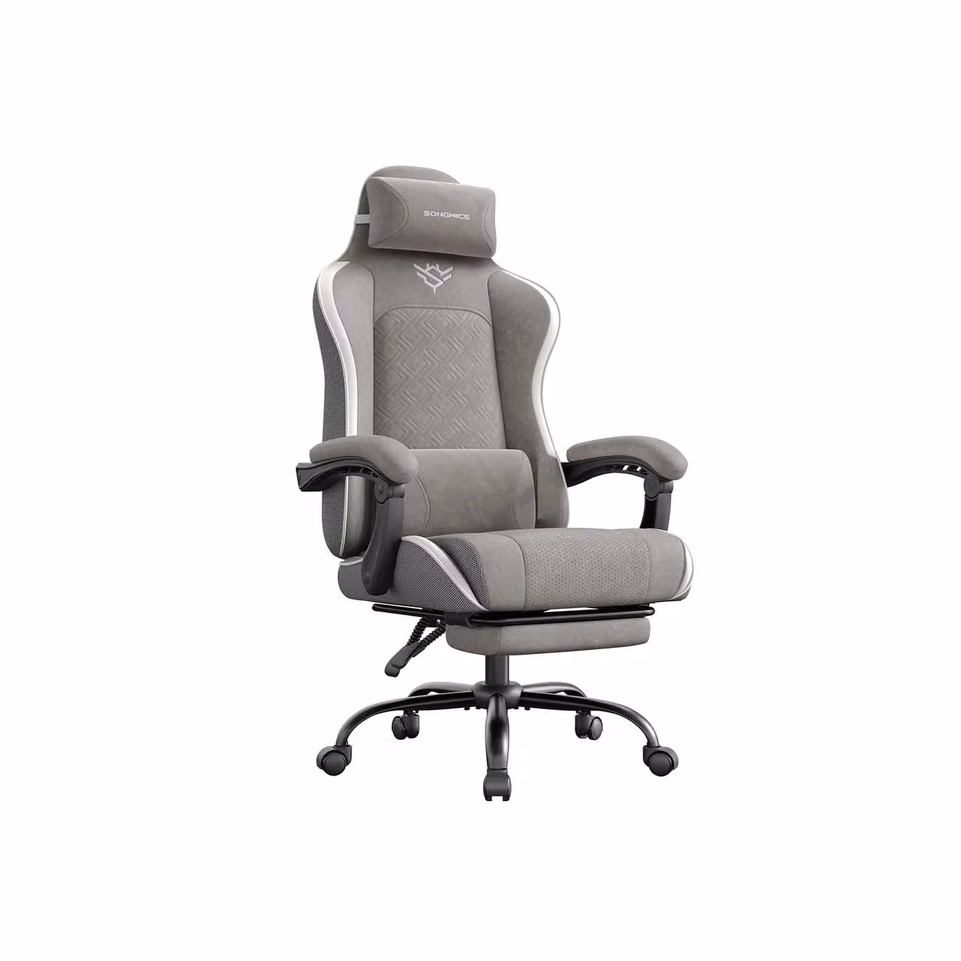 Sedia da Gaming Ergonomica Reclinabile con Poggiapiedi, Grigio Tortora