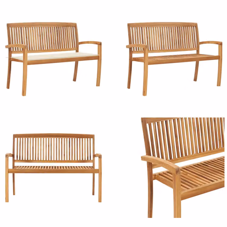 vidaXL Panca da giardino impilabile con cuscino 128,5 cm in teak massiccio - Panca - Panche - Panche da giardino - Panchine da giardino