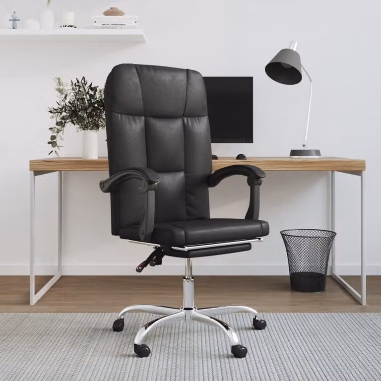 The Living Store Sedia da ufficio con funzione reclinabile in ecopelle nera