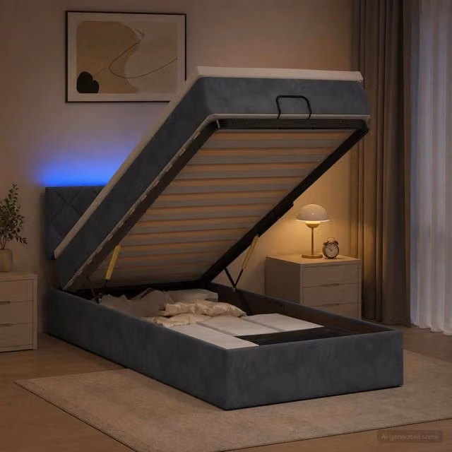 Letto Ottomano con Materasso Ibrido vidaXL in Velluto Grigio con Illuminazione LED e Porte USB L/P/H: 90 x 190 x 88 cm – 1