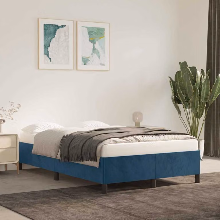 vidaXL Giroletto in Velluto Blu Scuro con Doghe in Legno L/P/H: 203 x 120 x 35 cm