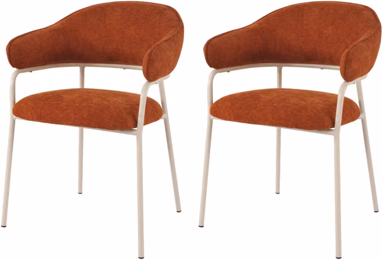 Rebecca Mobili sedie Tuffah 82,5x57x56,5 Tessuto poliestere Acciaio Arancione Bianco Moderno SET 2 pezzi