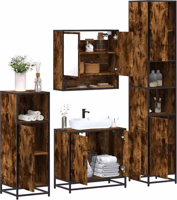Set Mobili da Bagno 4 pz Rovere Fumo in Legno Multistrato 3301217