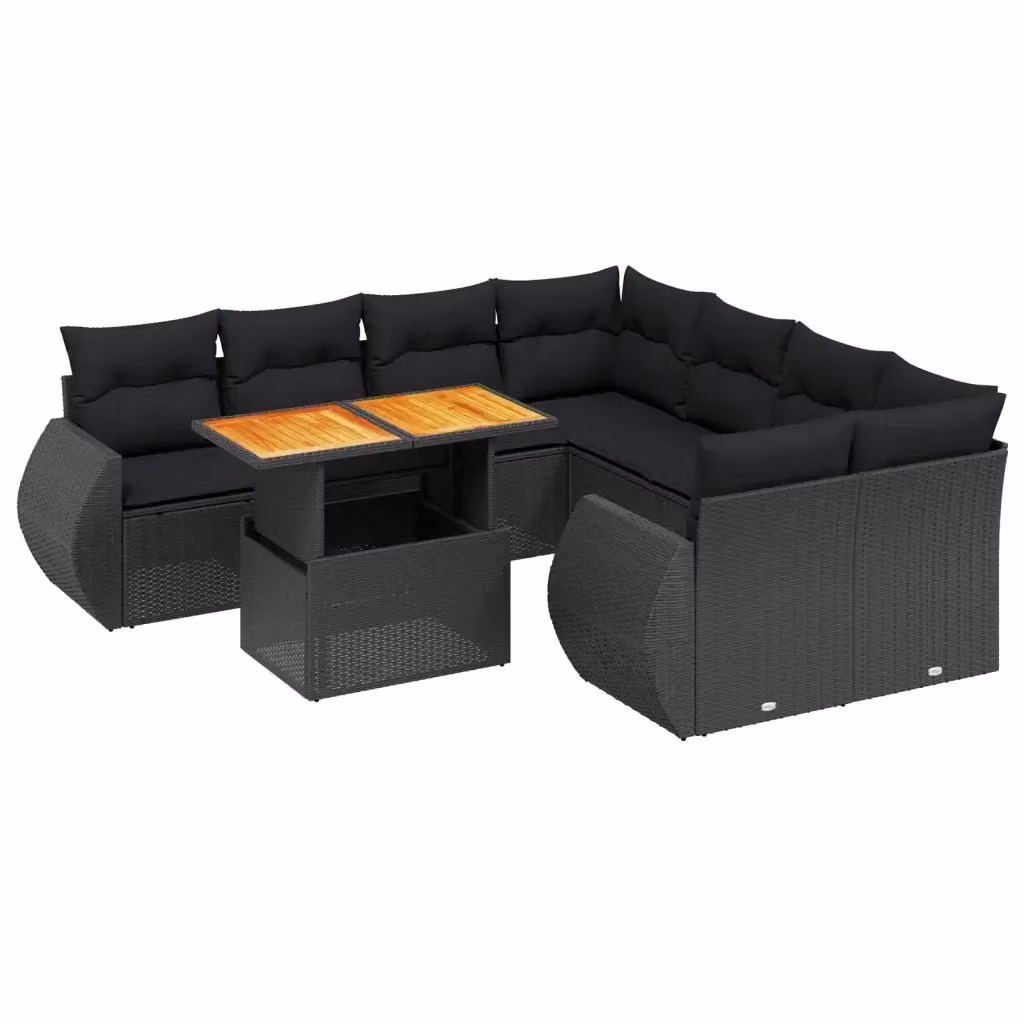 Set di divani da giardino vidaXL in polyrattan nero con cuscini, forma a L e tavolino da caffè – 2