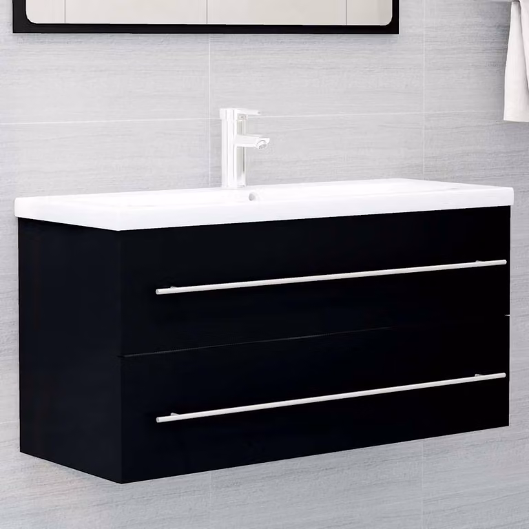 Lavabo Mobile Moderno vidaXL Nero Opaco con Cassetti e Ante in Legno MDF L: 100 cm, P: 38,5 cm, H: 48 cm