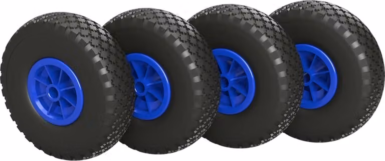 4 x Ruota in poliuretano Ø 260 mm 3.00-4 cuscinetto a strisciamento ruota del rimorchio volante per carrello manuale a prova di foratura, nero/blu