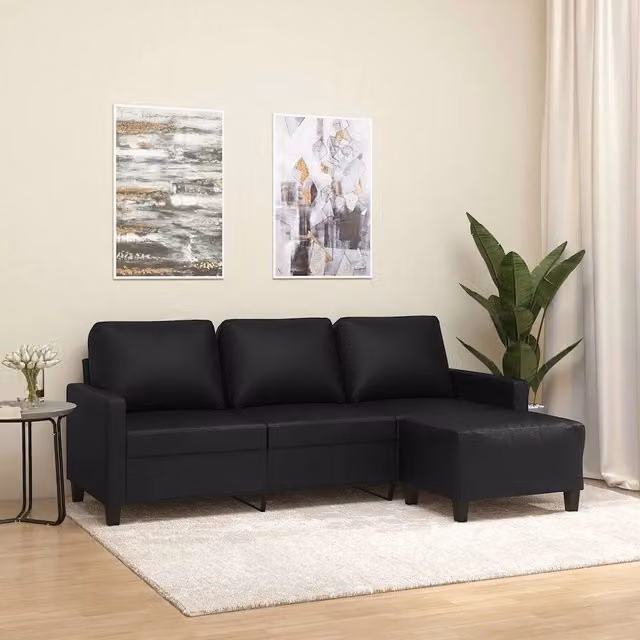 Divano a 3 Posti con Poggiapiedi-Sofa 3 Posti con Poggiapiedi Nero 180 cm in Similpelle 788875