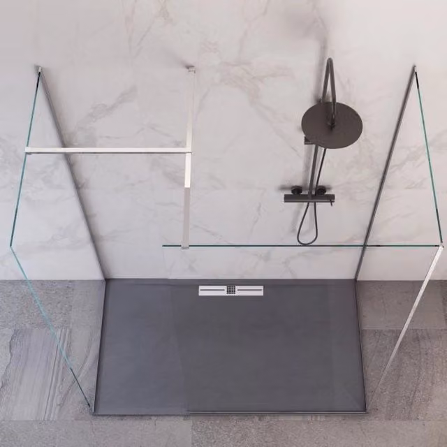 Parete doccia Walk-In rettangolare in cristallo trasparente da 8 mm, H 195 cm x L 110 cm x P 80 cm