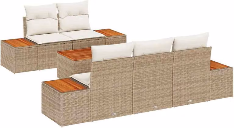 Set Divano da Giardino 6 pcs Beige Poly Rattan