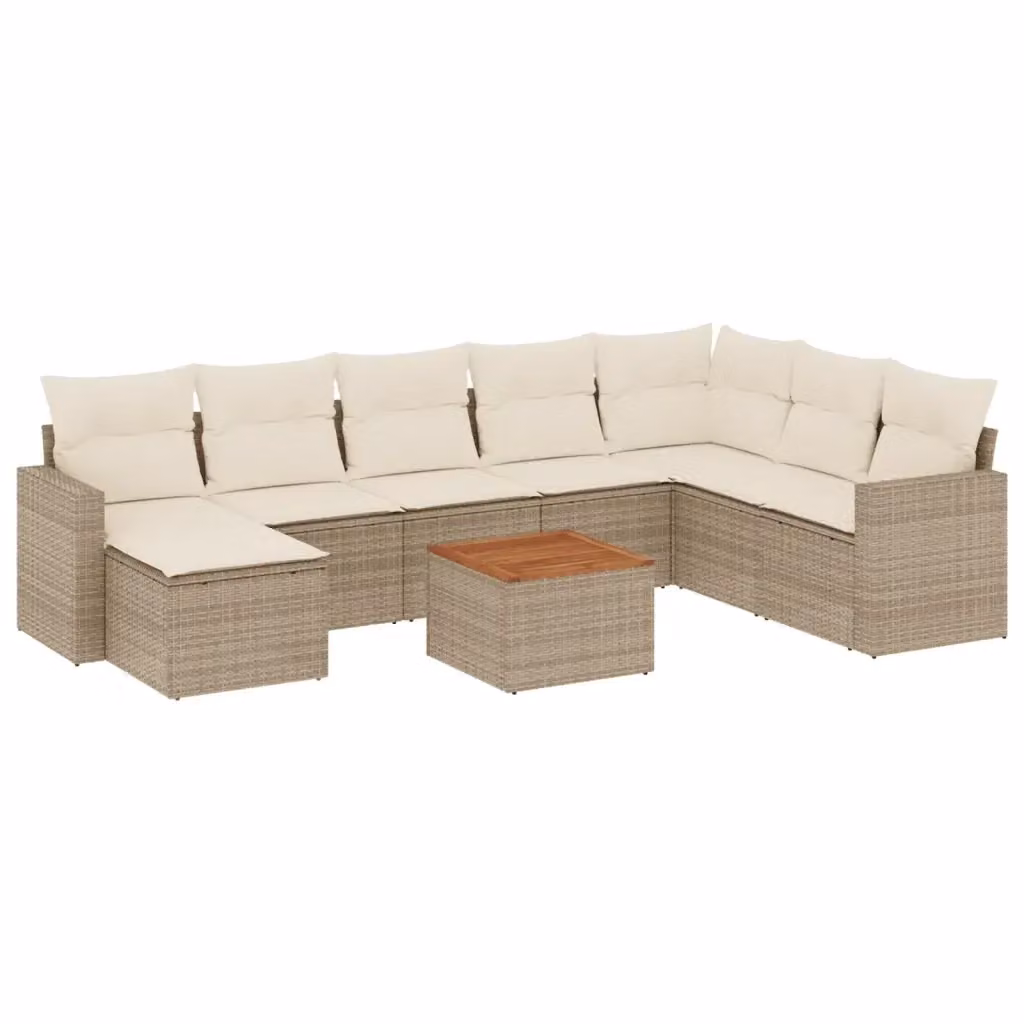 vidaXL Set Divano da Giardino a L 9 pz in Polyrattan con Cuscini Beige e Tavolino da Caffè – 2