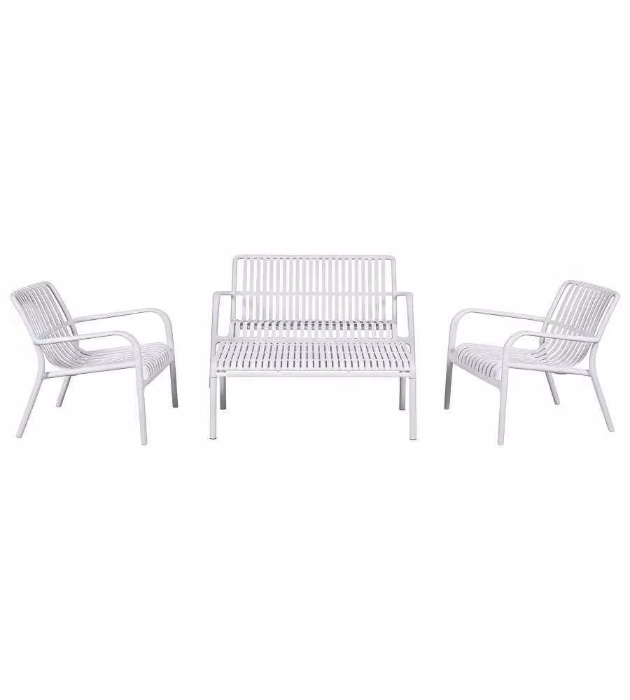 Set Salotto da Giardino in Polipropilene Bianco Divanetto Tavolino e 2 Sedie - Breeze Domo Mea