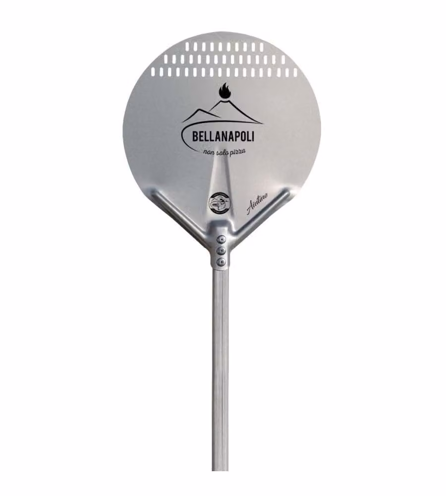 Bella Napoli Pala per pizza rotonda in alluminio pressofuso con manico estensibile, Diametro: 36 cm, Colore: argento
