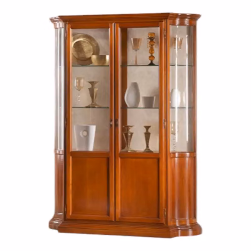 Vetrina classica con vetro curvo e ante in vetro in legno tinta noce Mobili 2G L: 151 cm, P: 36 cm, H: 200 cm – 1
