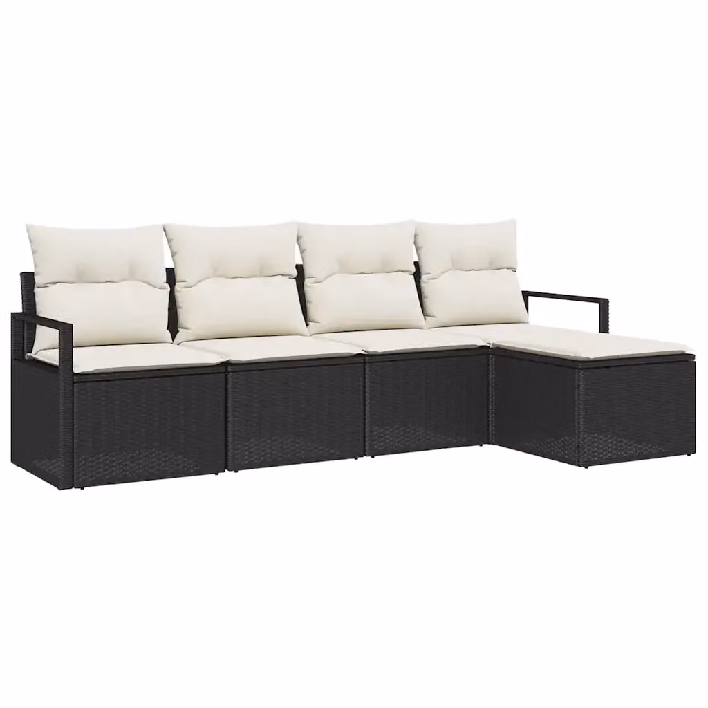 Set di divani da giardino vidaXL a forma di L con pouf, colore nero e beige, in rattan con struttura in acciaio e cuscini inclusi – 2