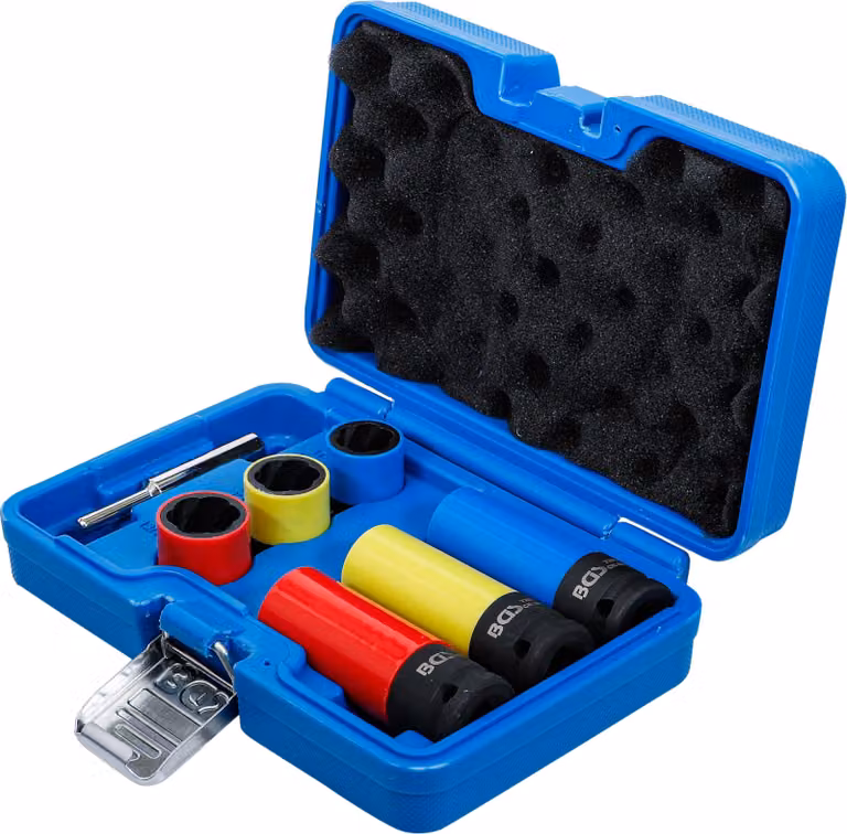 Set di chiavi a bussola con profilo a spirale BGS / Estrattore di viti e set di bussole elettriche a guida quadrata 12,5 mm (1/2") SW 17 / 19 / 21 mm 7 pezzi - 7510