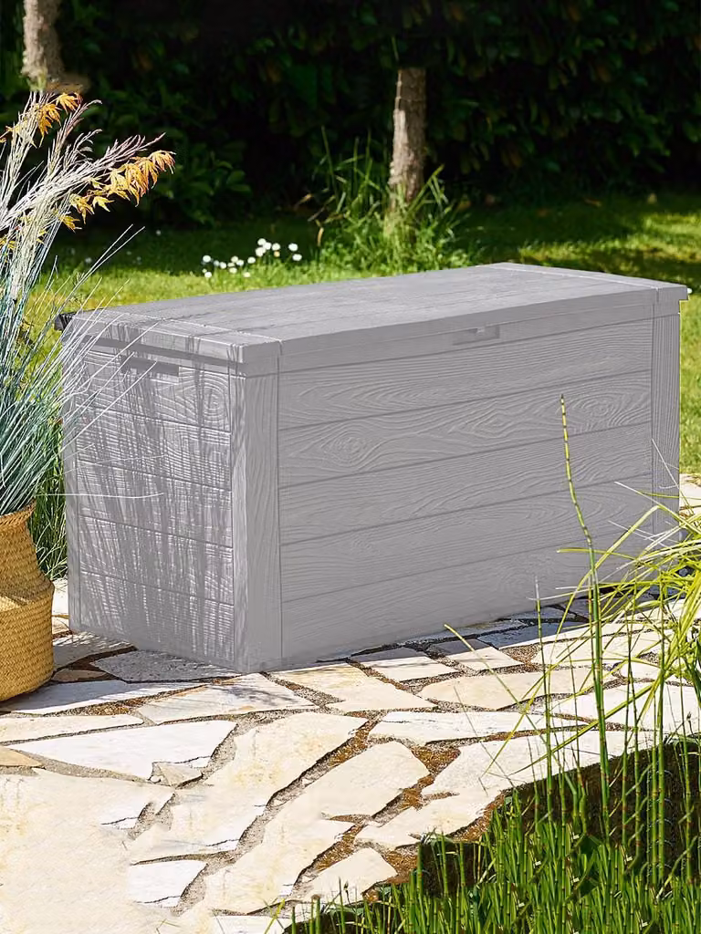 Cassapanca da giardino, capacità 280 litri, plastica grigia