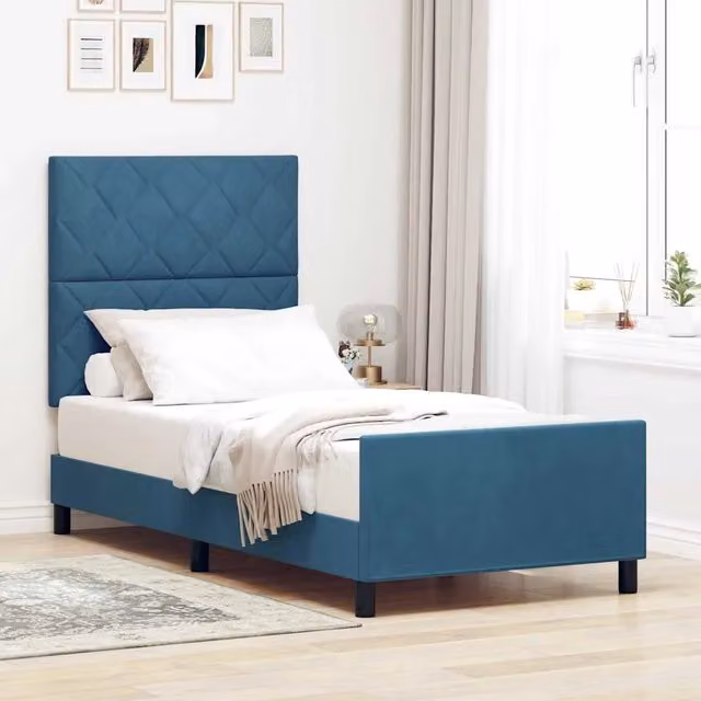 Letto a molle con testiera in velluto blu vidaXL L/P: 100 x 200 cm