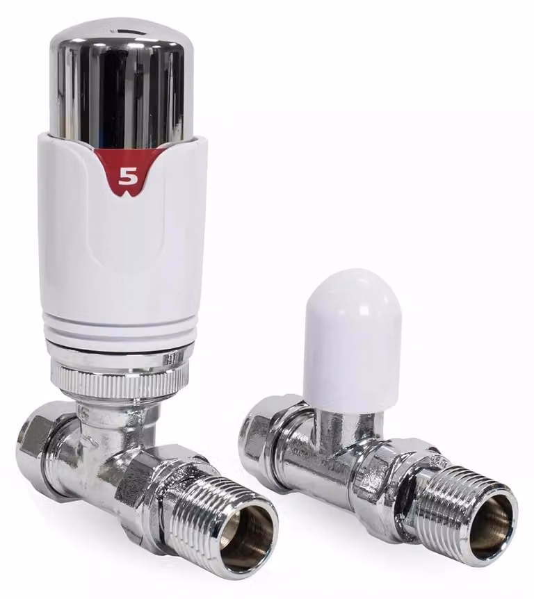 Termostato per radiatore, valvola da 15 mm x 1/2 pollice, cromata e bianca, per impianti di riscaldamento