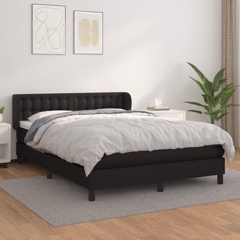 The Living Store Letto a molle con materasso nero 140x190 cm in Pelle finta
