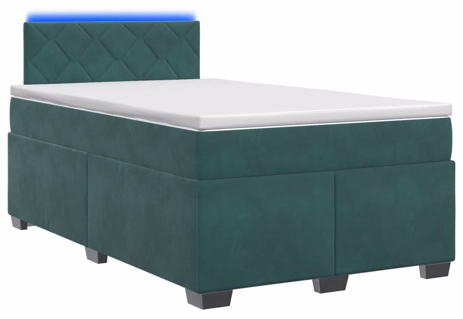 Letto con boxspring, materasso e illuminazione LED, colore verde scuro, dimensioni 120 x 200 cm, rivestito in velluto