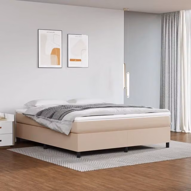 Letto con Giroletto a Molle e Materasso Ibrido vidaXL in Similpelle Beige, L/P: 180 x 200 cm – 1
