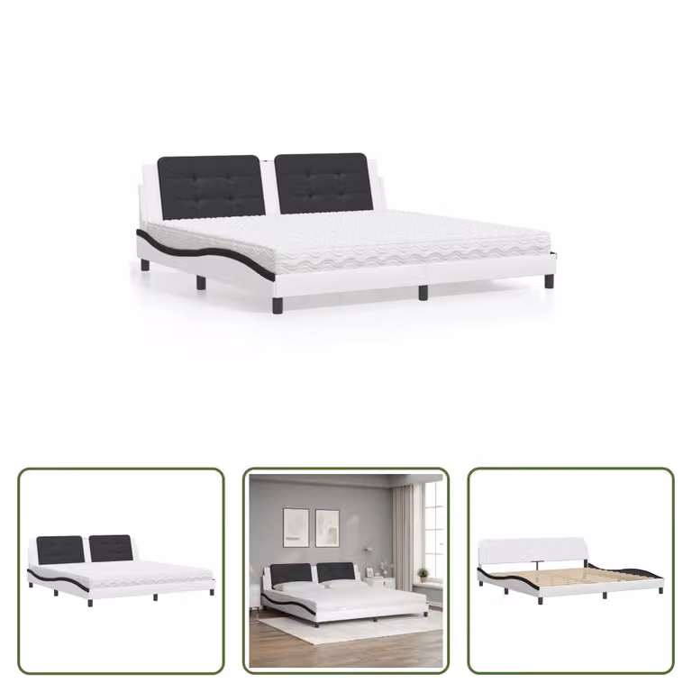 The Living Store Letto con materasso bianco e nero 200x200 cm in ecopelle