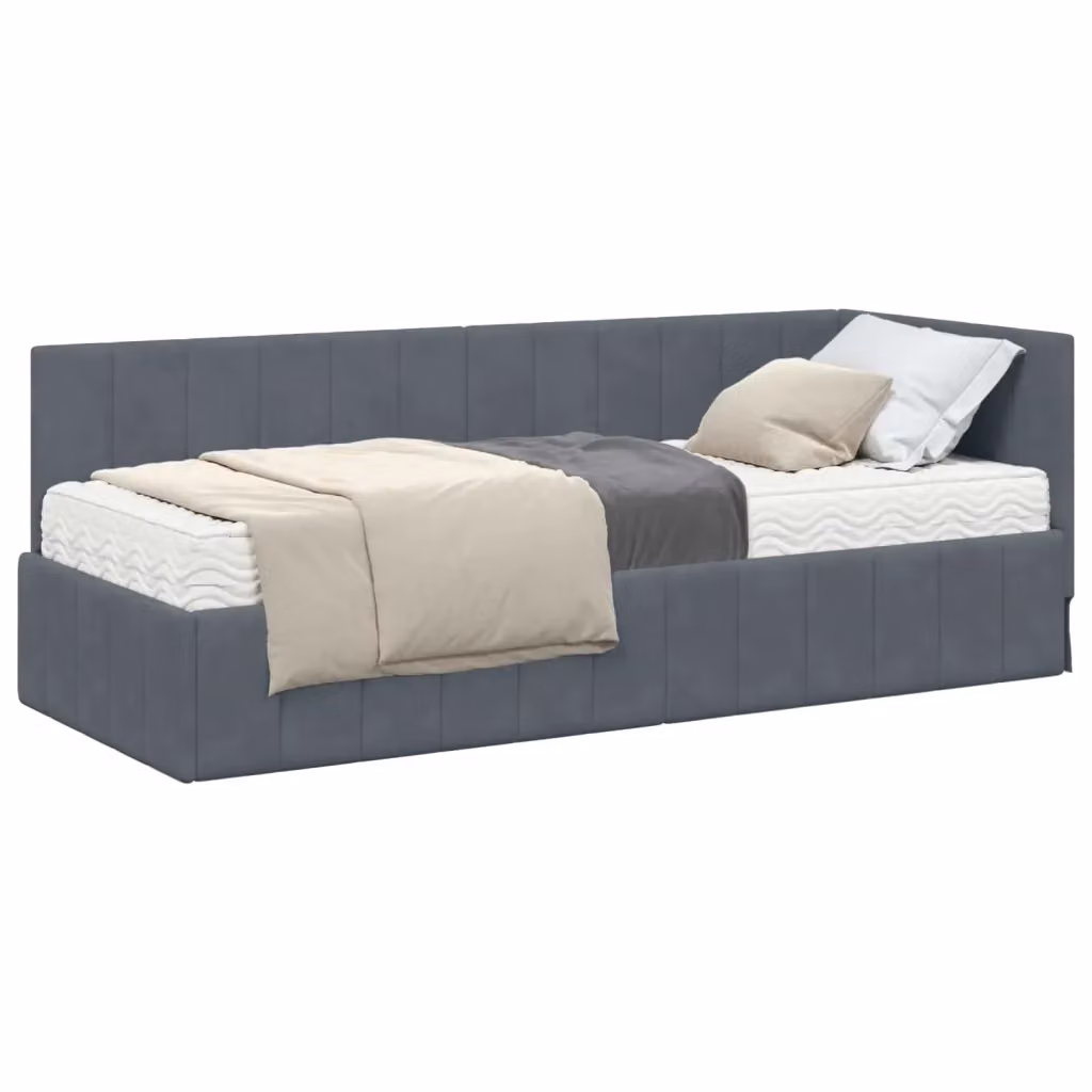 Letto Angolare Moderno vidaXL con 2 Materassi in Schiuma, Rivestimento in Velluto Grigio, L/P/H: 204 x 140 x 84 cm – 2