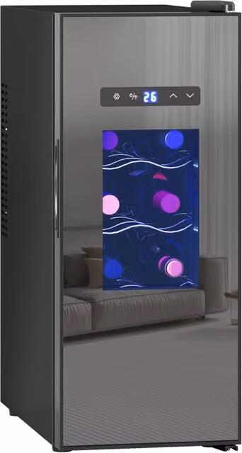 Cantinetta Minimal per 12 Bottiglie con Porta in Vetro e Luce LED Nero – 1
