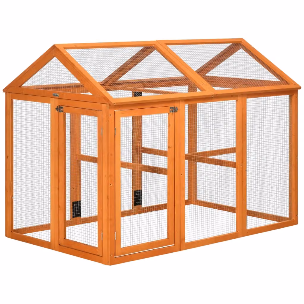 Pollaio in legno con recinto XYLO arancione L: 140 cm, P: 88,5 cm, H: 106 cm – 2