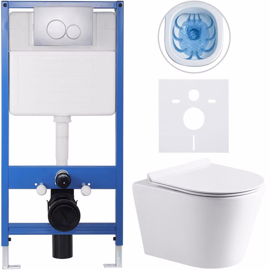 CERANO - Set completo per WC da incasso Lite/Norbi - bianco lucido - pulsante WC Duo, cromato - installazione a parete - 48,5 x 36,5 cm