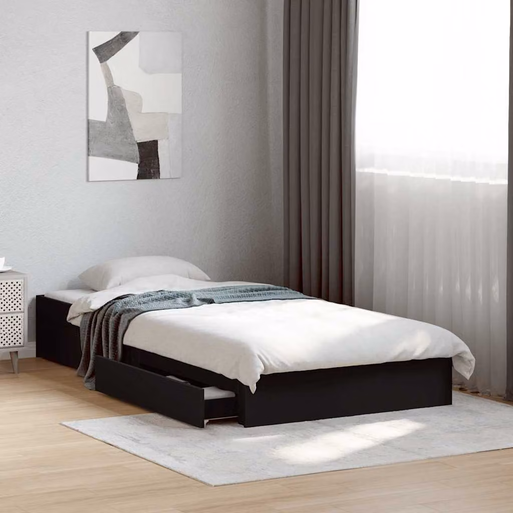 vidaXL Giroletto con Cassetti Nero in Legno Multistrato L/P/H: 190 x 90 x 28 cm – 1