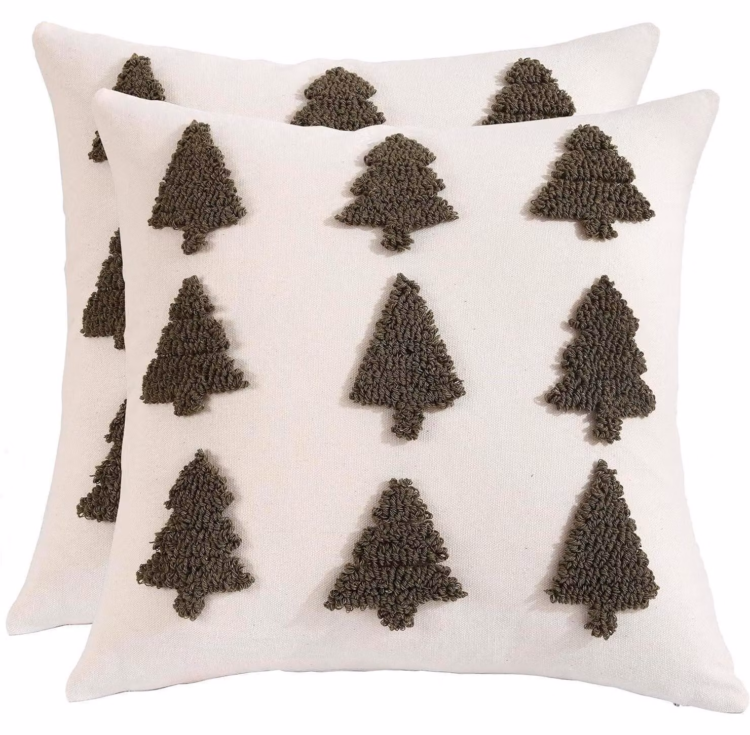 Copridivano natalizio, 2 pezzi, verde, motivo albero di Natale, 50x50 cm, cotone, decorativo, effetto bouclé