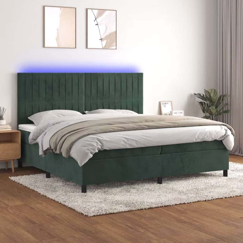 Maison Exclusive - Letto a Molle con Materasso e LED Verde Scuro 200x200cm Velluto